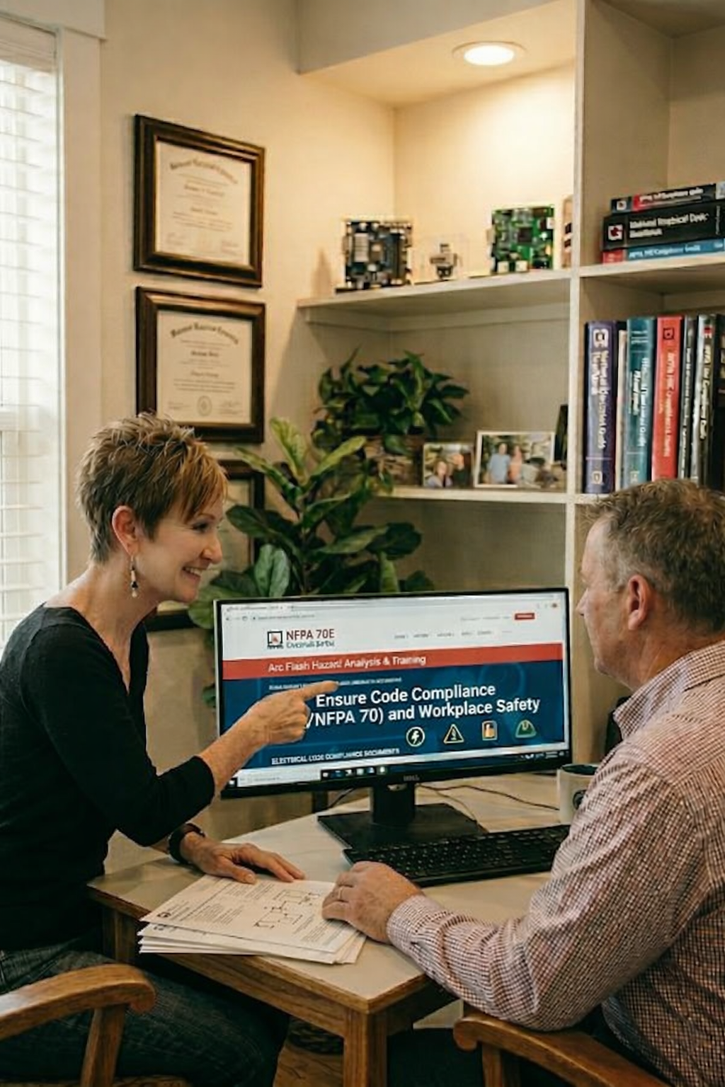 Picture of Sally going over website design ideas with a client