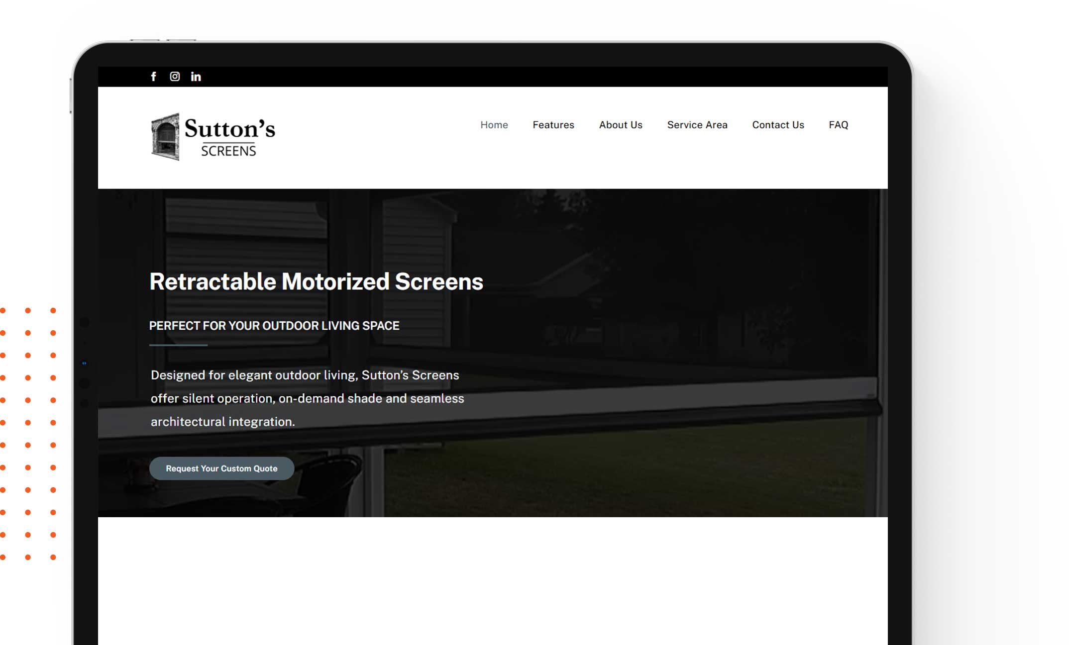 Image of a website designed for a motorized screen company